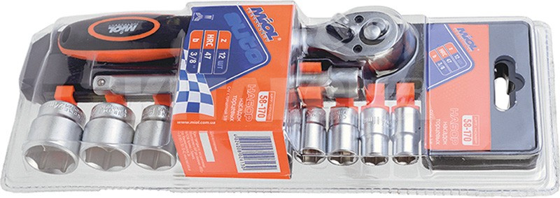 Набір насадок торцевих CrV з тріскачкою 1/4", 12 шт. MIOL (58-152)
