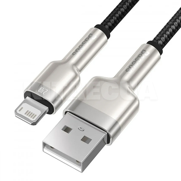 Кабель USB Lightning 2.4А Cafule Metal 0.25м чорний BASEUS (CALJK-01) - 3