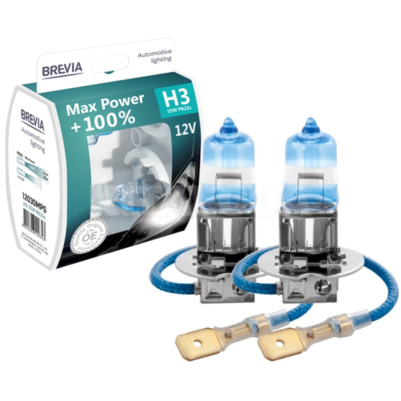 Галогенні лампи H3 55W 12V Max Power +100% комплект BREVIA (12030MPS)