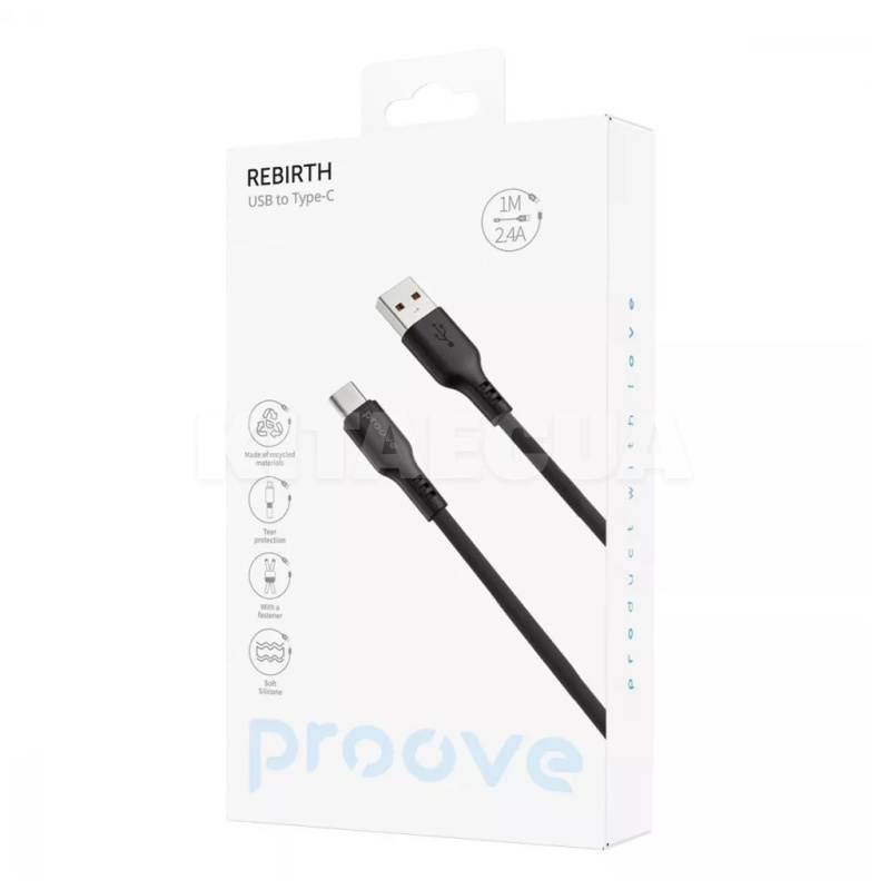Кабель USB Type-C 2.4A 1м Rebirth черный PROOVE (557660001) - 2