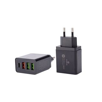 Зарядний пристрій 3 USB 3A Quick Charge 3.0+ 1 Type-C PD 20W чорне QC-470 (APD-36W01) XoKo