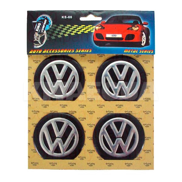 Наклейка на колпаки D90 мм "Volkswagen" черные 4шт. KING COMPANY (03966)