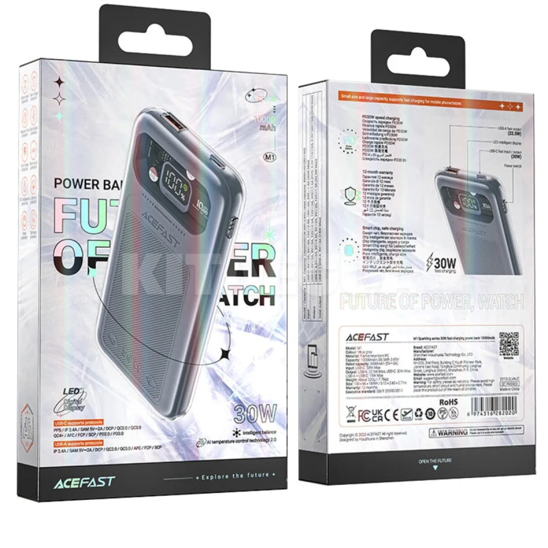 Повербанк M1 Exploration 10000mAh 30W сірий ACEFAST (6974316282020) - 3