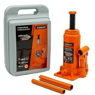 Домкрат гидравлический бутылочный до 5т (197мм-382мм) пластиковый кейс EL 330 005/1 ELEGANT