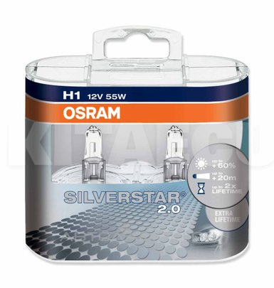 Галогенні лампи Н1 55W 12V Silverstar +60% комплект Osram (OSR64150SV2DUO)