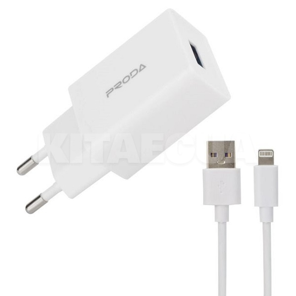 Зарядний пристрій USB 2.4A PD-A43i + Кабель USB Lightning 1м білий Proda (PD-A43i-WHT)