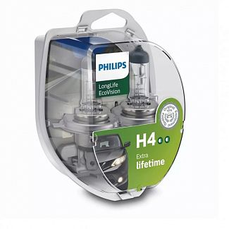 Галогенні лампи H4 60/55W 12V LongLife EcoVision комплект PHILIPS