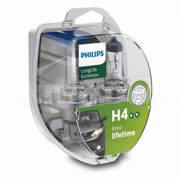 Галогенні лампи H4 60/55W 12V LongLife EcoVision комплект PHILIPS (12342 LLECO S2)