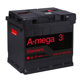 Аккумулятор автомобильный 50Ач 390А "+" слева A-Mega