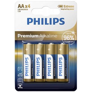 Батарейка цилиндрическая щелочная 1,5 В AA (4 шт.) Premium Alkaline PHILIPS