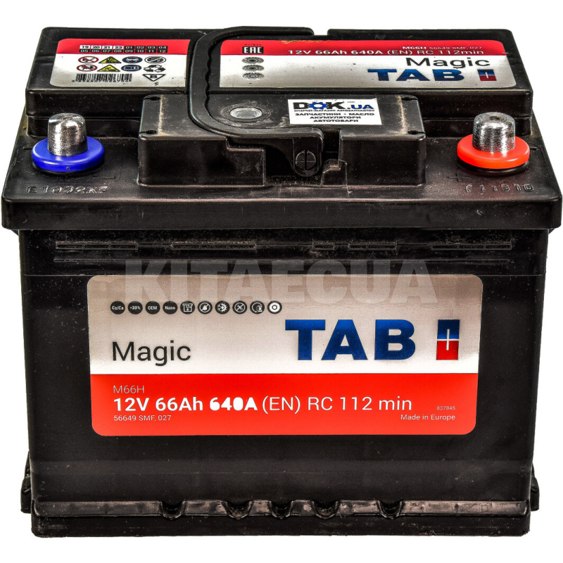 Аккумулятор 66Ач Euro (T1) 242x175x190 с обратной полярностью 640A Magic TAB (TAB MAGIC 66) - 2