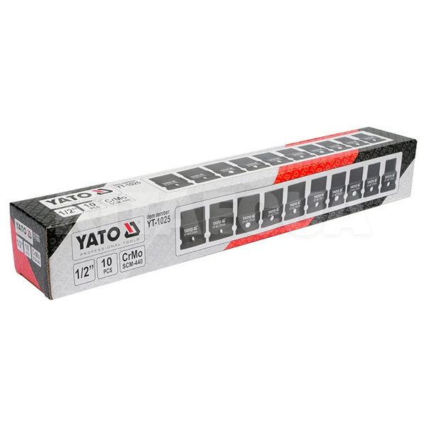 Набір торцевих головок ударних 1/2" М 10-22 мм 10 предметів YATO (YT-1025) - 2