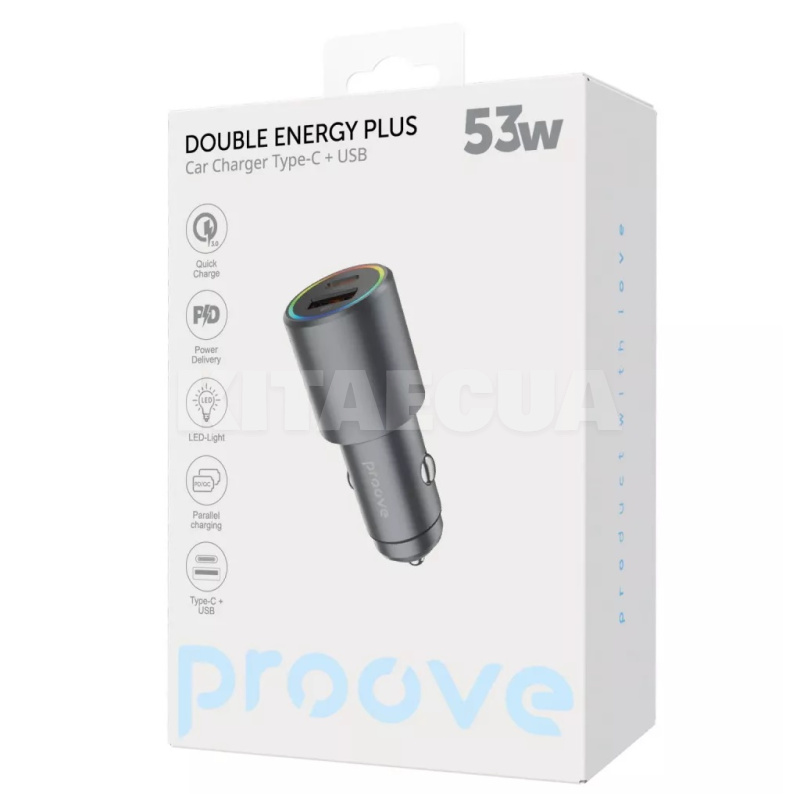 Автомобильное зарядное устройство 12В/24В USB+Type-C 53W Double Energy Plus PROOVE (ACDE53110004)
