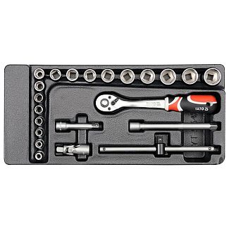 Набір торцевих насадок. CrV з тріскачкою 3/8" 22 предмети у ложементі YATO