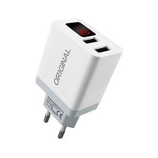 Зарядное устройство 2 USB 3.1A с измерителем тока белый Original WC-350 XoKo