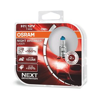 Галогенні лампи H1 55W 12V Night Breaker +150% комплект Osram