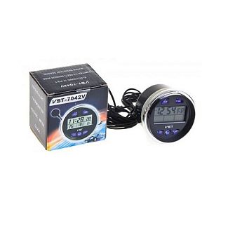 Автомобільний годинник з вольтметром та термометром 7042V VST