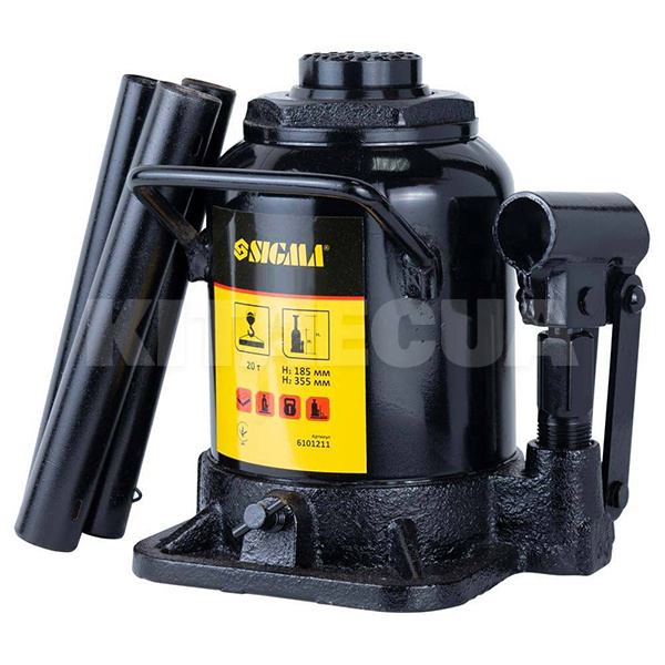 Домкрат гідравлічний пляшковий до 20т (185мм-355мм) низькопрофільний SIGMA (6101211)