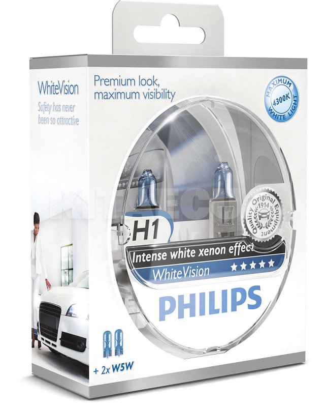 Галогеновая лампа H1 12V 55W WhiteVision +60% (компл.) PHILIPS (PS 12258 WHV SM)