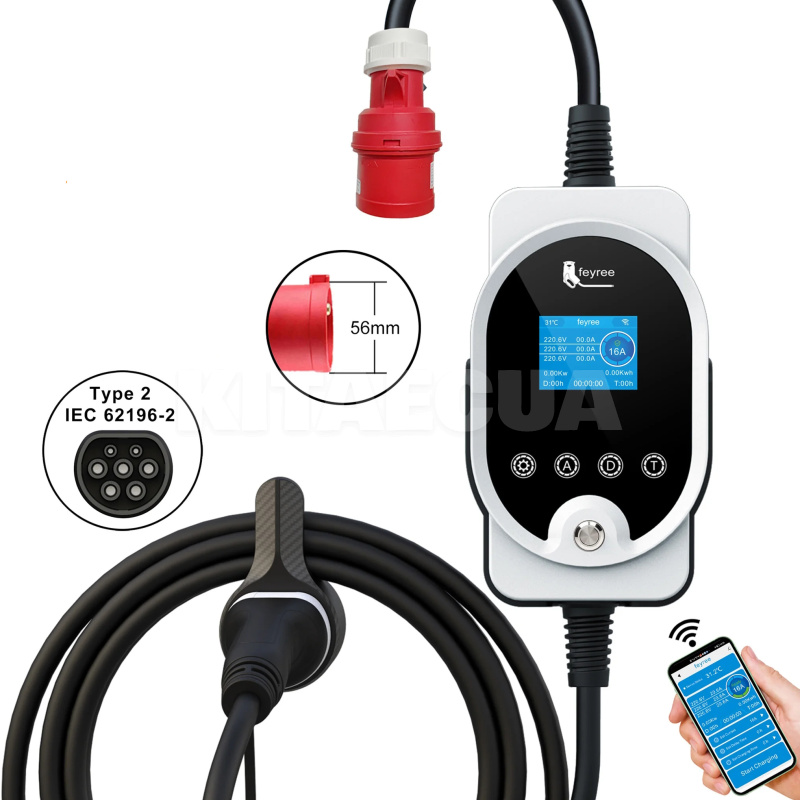 Зарядка для электромобиля Type 2 11 кВт 16A 3-фази Master Wi-Fi FEYREE (FY11-16-3PH-TP2-M8)