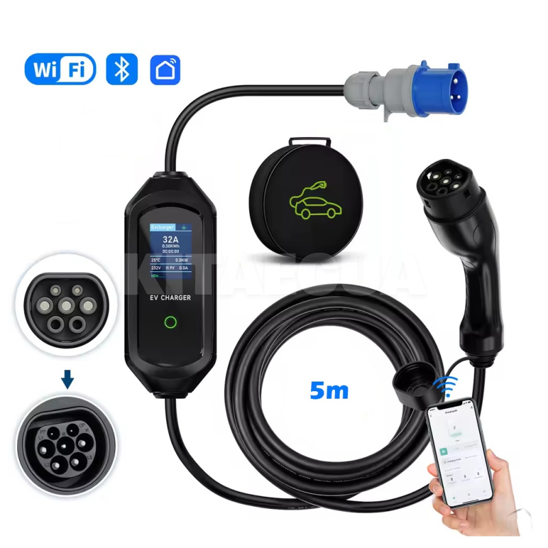 Зарядка для электромобиля Type 2 7.0 кВт 32A 1-фаза WI-FI Afyeev (AF7-32-1PH-TP2-WF-С5)