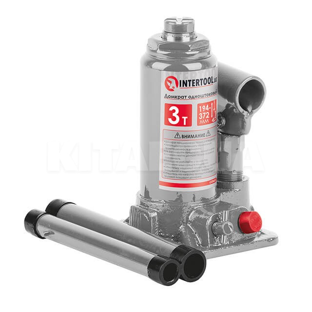 Домкрат гидравлический бутылочный до 3т -194-372 мм в пластиковом кейсе Intertool (GT0052)
