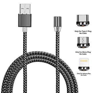 Кабель магнитный 3в1 USB - Lightning/microUSB/Type-C SC-350 1м серый XoKo