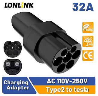 Переходник для зарядки Type 2 (станция) на Type Tesla (американское авто) Small (AC) Lonlink