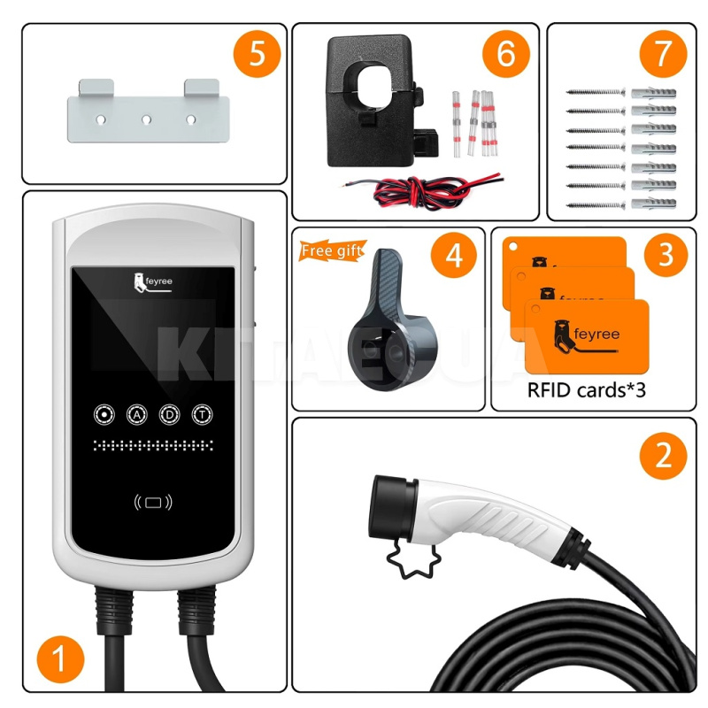 Зарядка для электромобиля Type 2 7.0 кВт 32А 1-фаза Pisces DLB Wi-Fi FEYREE (FY7-32-1PH-TP2-CS-PI) - 3