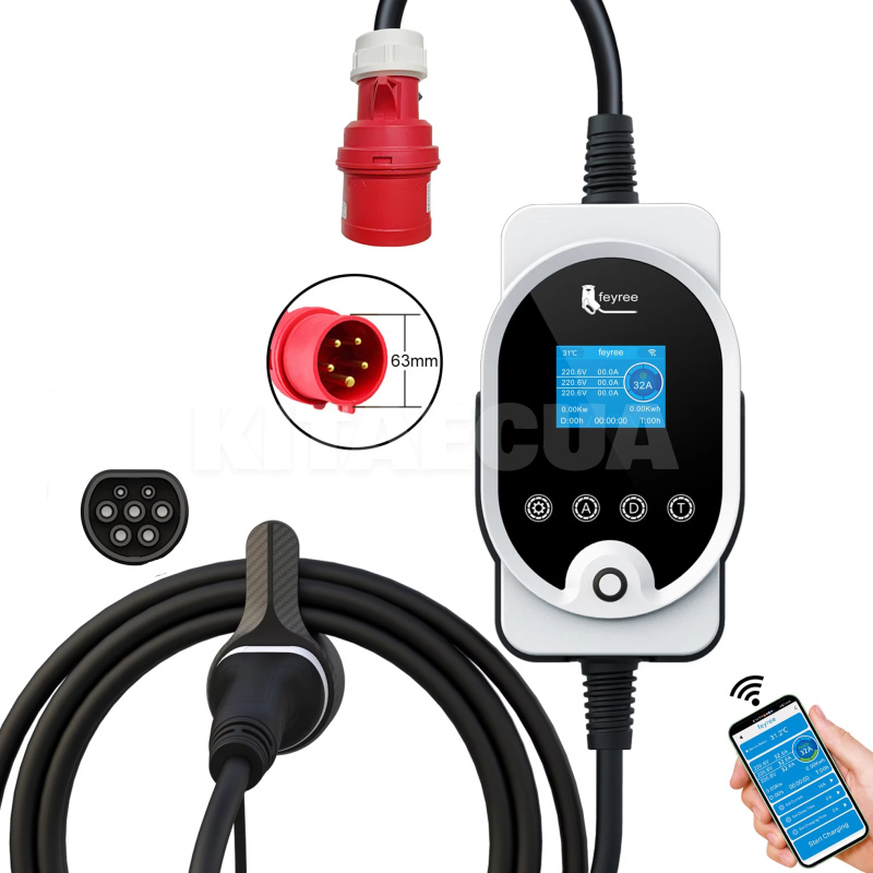 Зарядка Tesla 3 22 кВт 32A 3-фазы Type 2 (европейское авто) Wi-Fi Master FEYREE (FY22-32-3PH-TP2-M8)