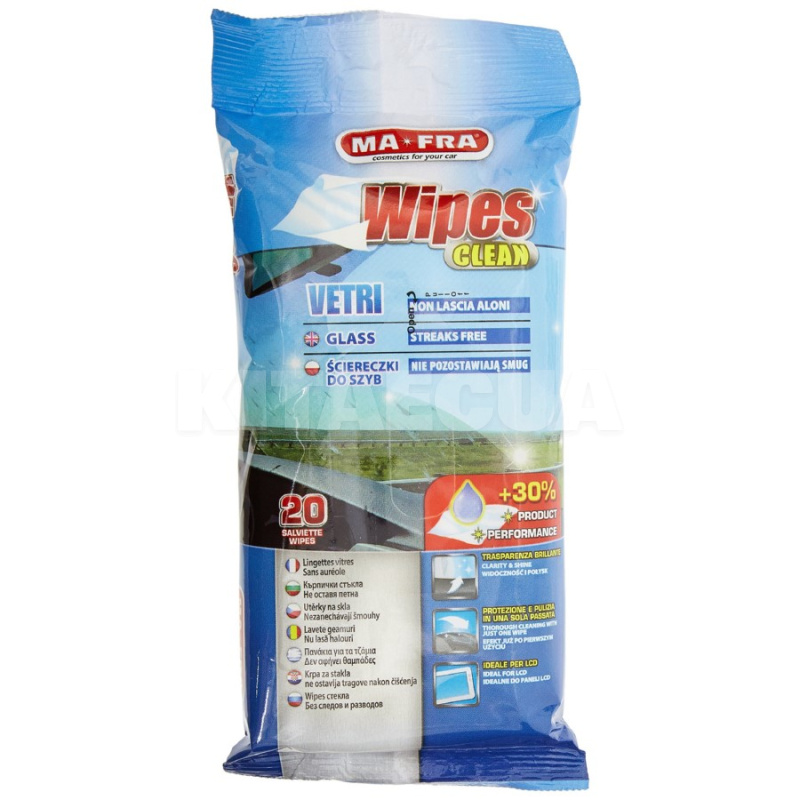 Влажные салфетки для авто Wipes Vetri для стекла 20шт/уп Mafra (H0377)