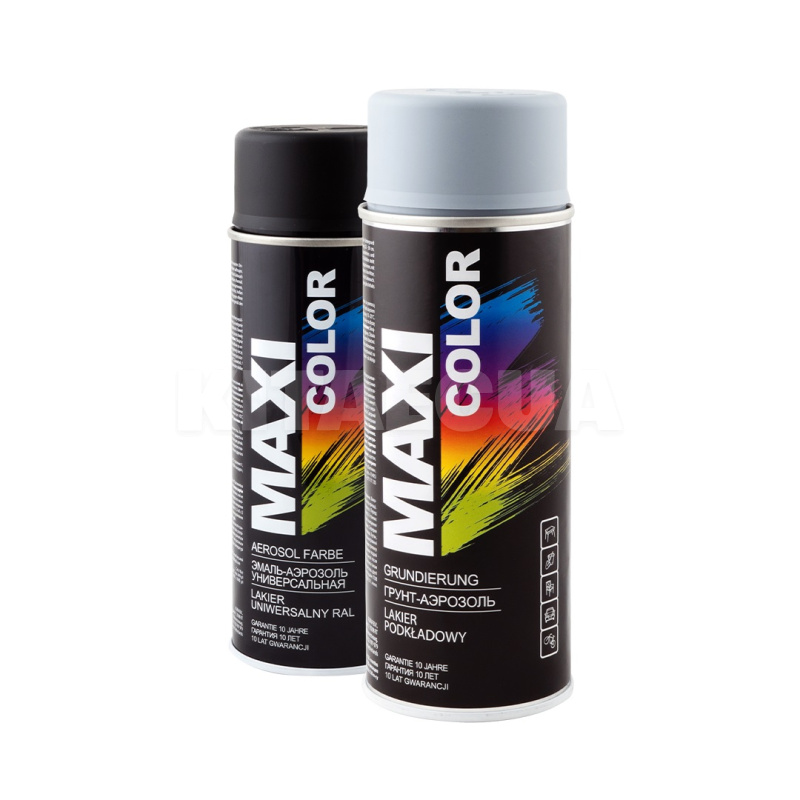 Набор грунт 400мл серый и эмаль 400мл черная матовая MAXI COLOR (MX9005PM-MAXI COLOR)