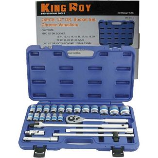 Набор торцевых головок с трещоткой 1/2" 24 предмета King Roy