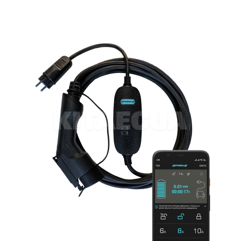 Зарядка для електромобіля Type 1 3.7 кВт 16А 1-фаза Portable Smart SPARKS (PS16T1)