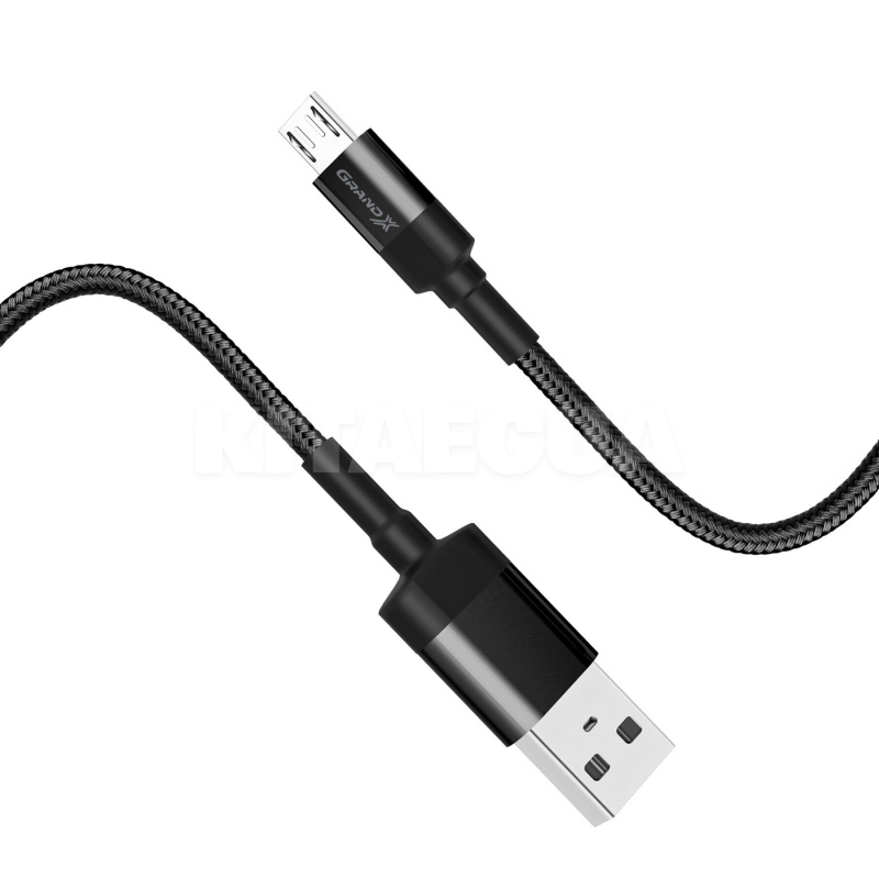 Кабель USB - microUSB 3A 1м черный Grand-X (FM-03)