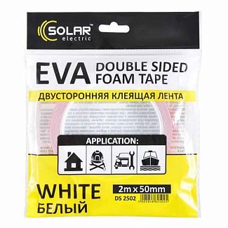 Двостороння клейка стрічка 5 м х 25 мм біла Solar