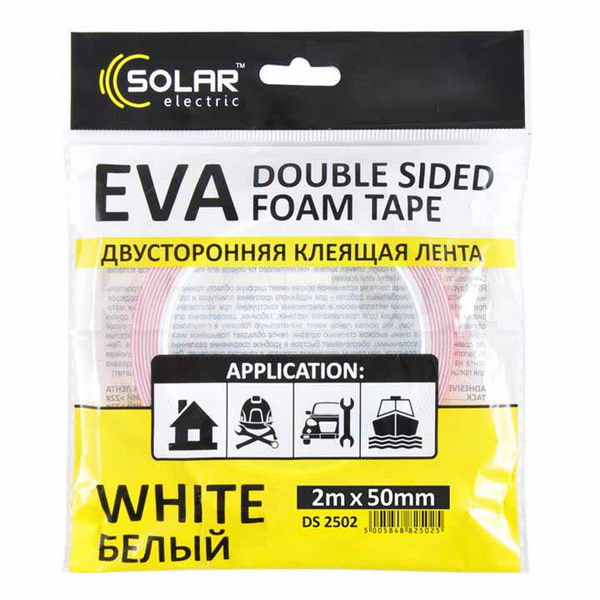 Двостороння клейка стрічка 5 м х 25 мм біла Solar (DS2255)
