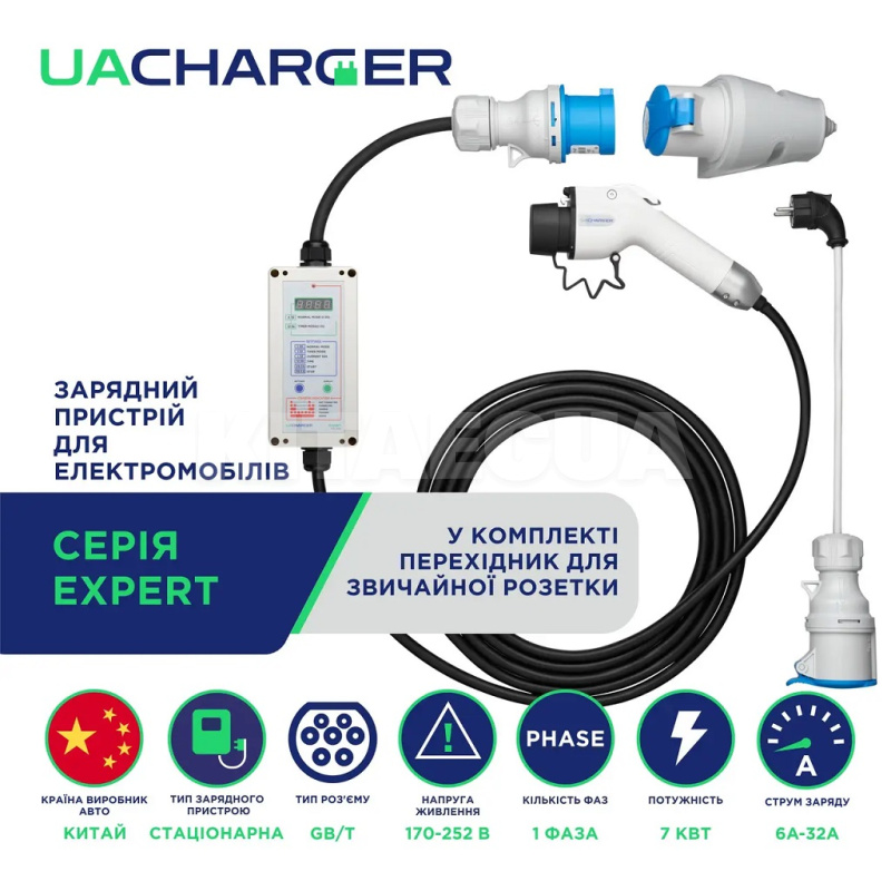 Зарядка для электромобиля 7.4 кВт 32А 1-фаза GB/T AC (китайское авто) 6м EXPERT UACHARGER (CHC-EX120731-21-6) - 3
