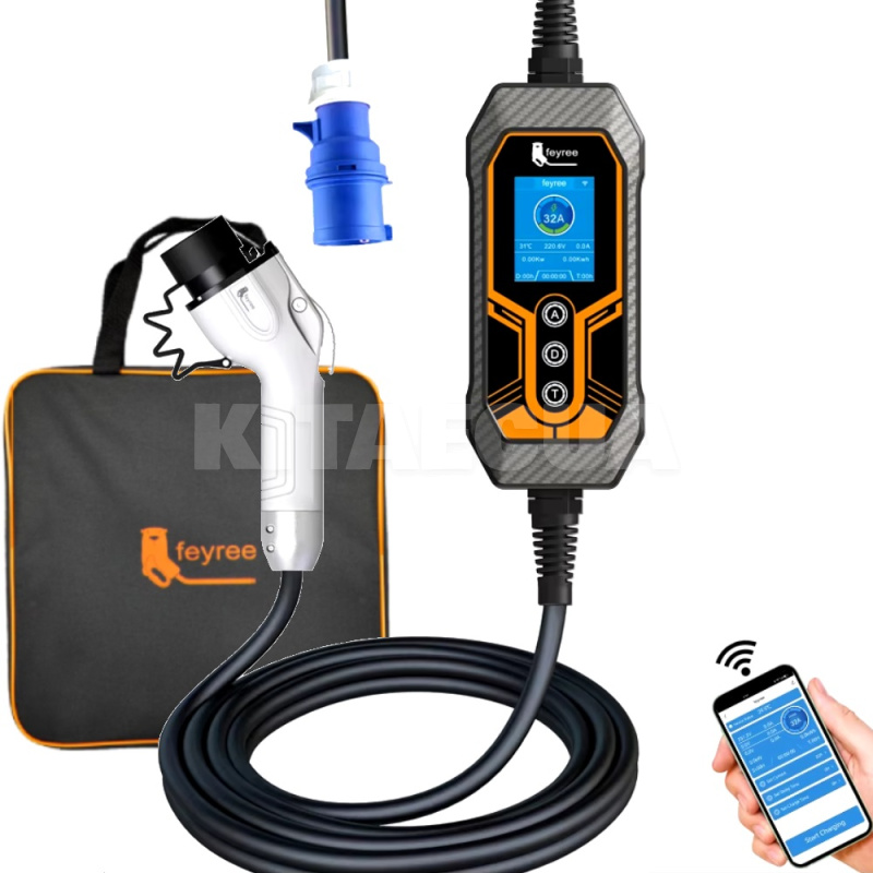 Зарядка для електромобіля GB/T AC 7.4 кВт 32A 1-фаза Wi-Fi Lion King FEYREE (FY7-32-1PH-GB/T-K8)