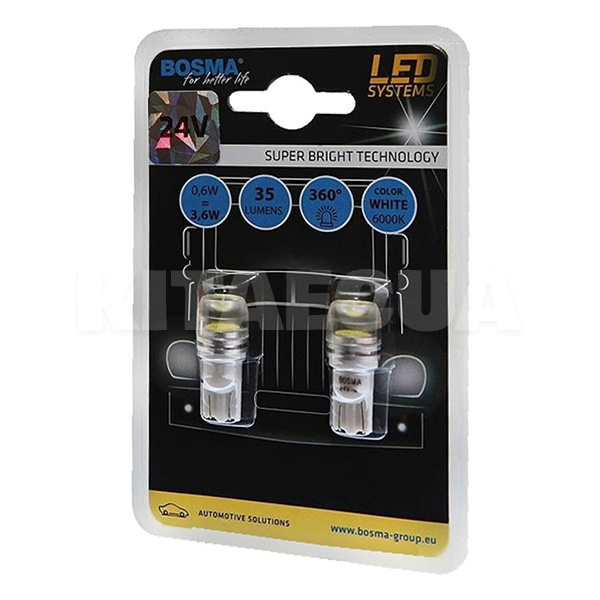 LED лампа для авто LED SYSTEMS T10 0.6W 6000K (комплект) BOSMA (4021)