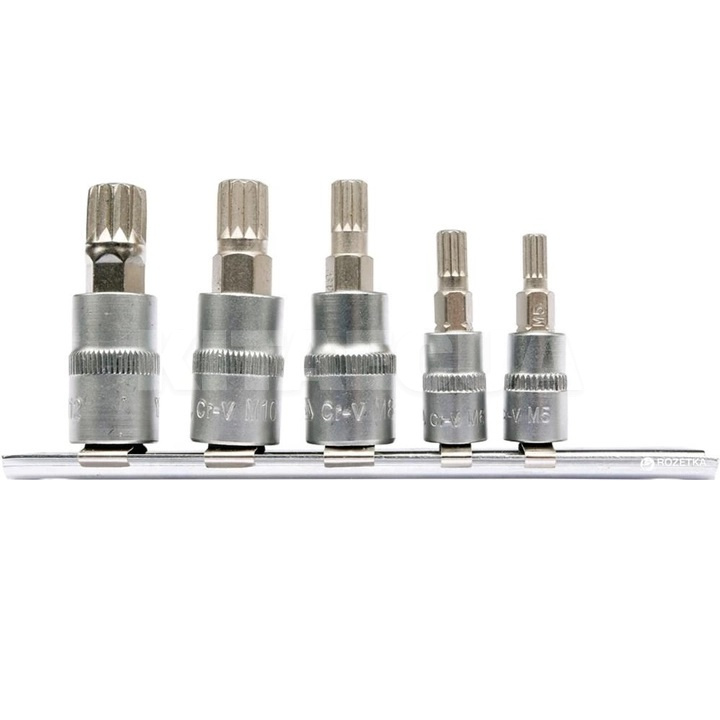Набор головок с насадками SPLINE 35 мм 1/4", 3/8" 5 предметов YATO (YT-04360)