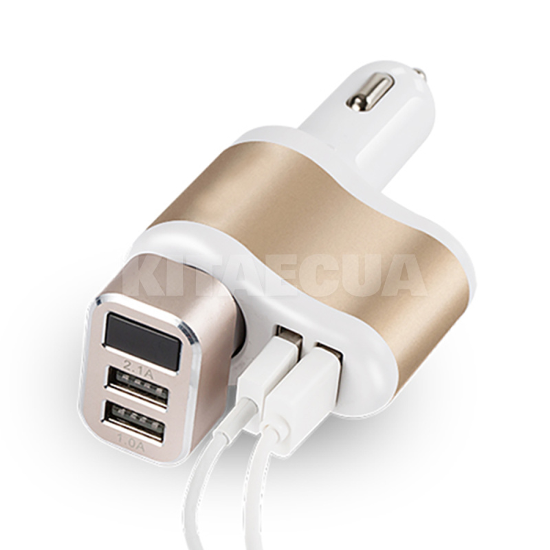 Автомобильное зарядное устройство 2 USB 2.1A + разветвитель Gold/White CC-303 XoKo (CC-303-GDWH-XoKo) - 11