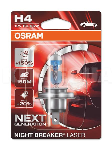 Галогенова лампа H4 12V 60/55W Night Breaker +150% "блістер" Osram (OS 64193NL-01B) - 4