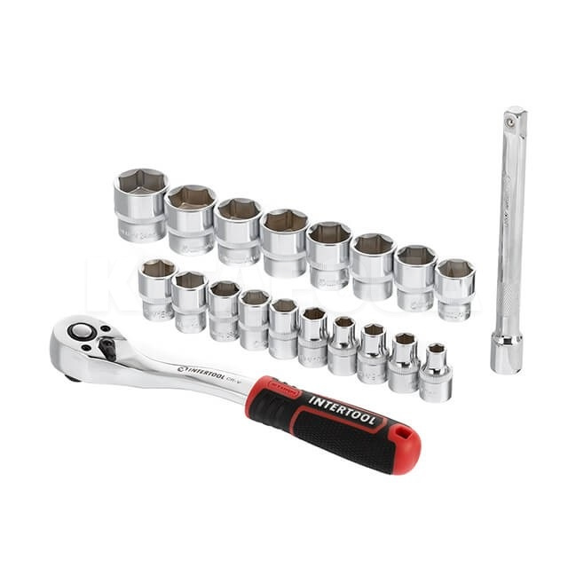 Набір головок 6-гранних 3/8" з подовжувачем і тріскачкою Intertool (ET-8015-Intertool) - 2
