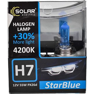 Галогенні лампи H7 55W 12V StarBlue +30% комплект Solar
