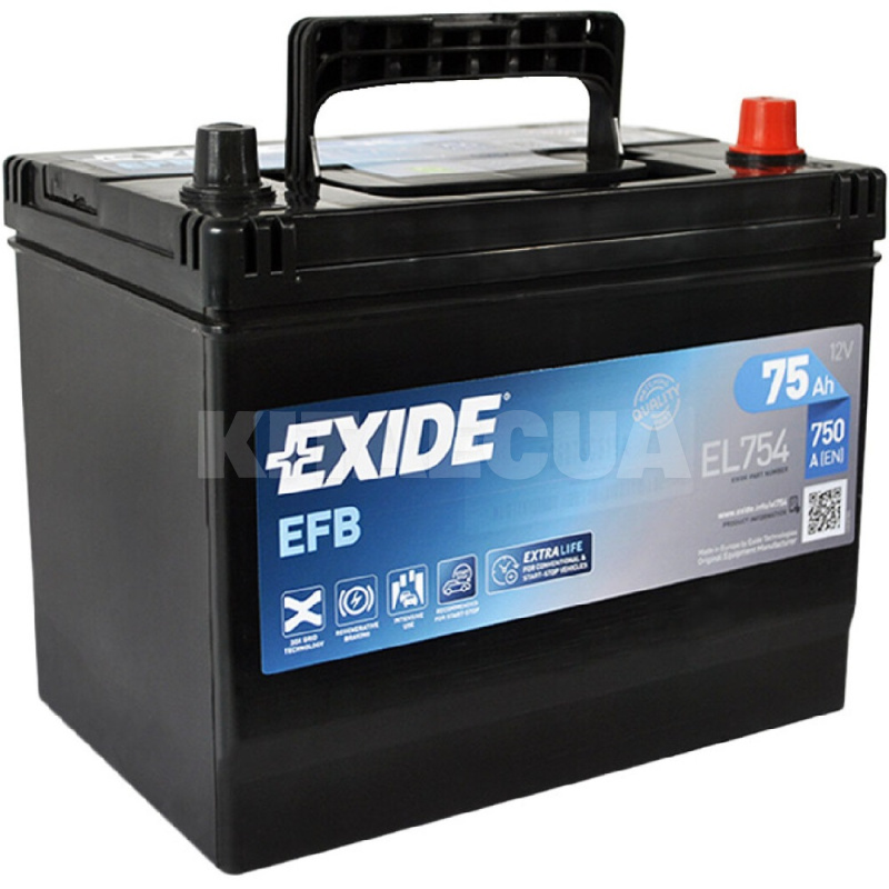 Аккумулятор автомобильный EFB 75Ач 750А "+" справа EXIDE (EL754)