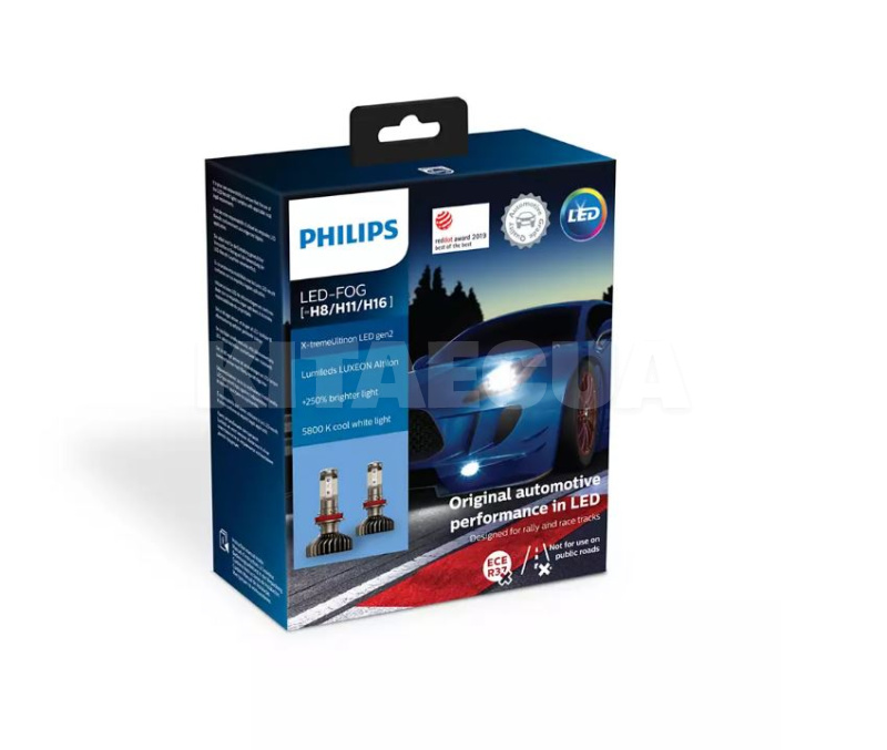 LED лампа для авто H8 H11 H16 15.5W 5800K PHILIPS (11366XUWX2)