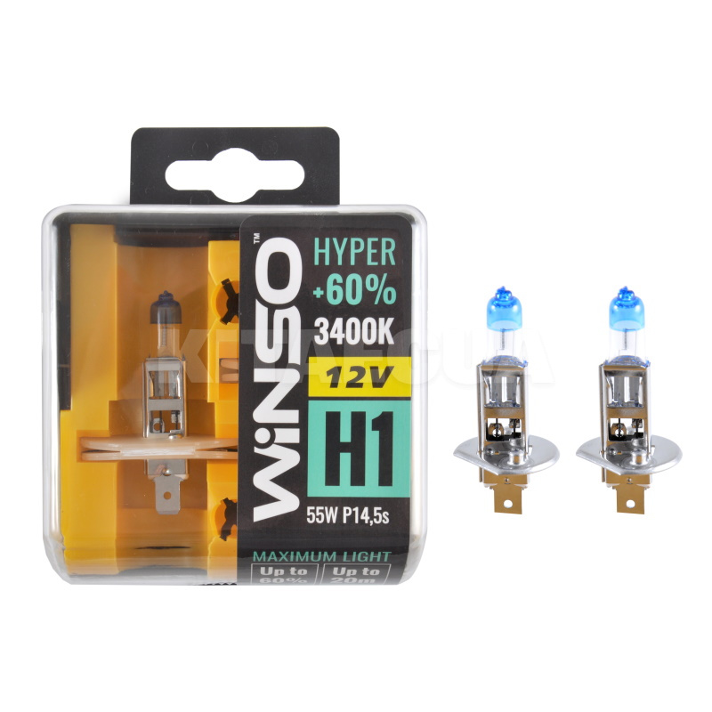 Галогенные лампы H1 55W 12V HYPER +60% комплект Winso (712130)