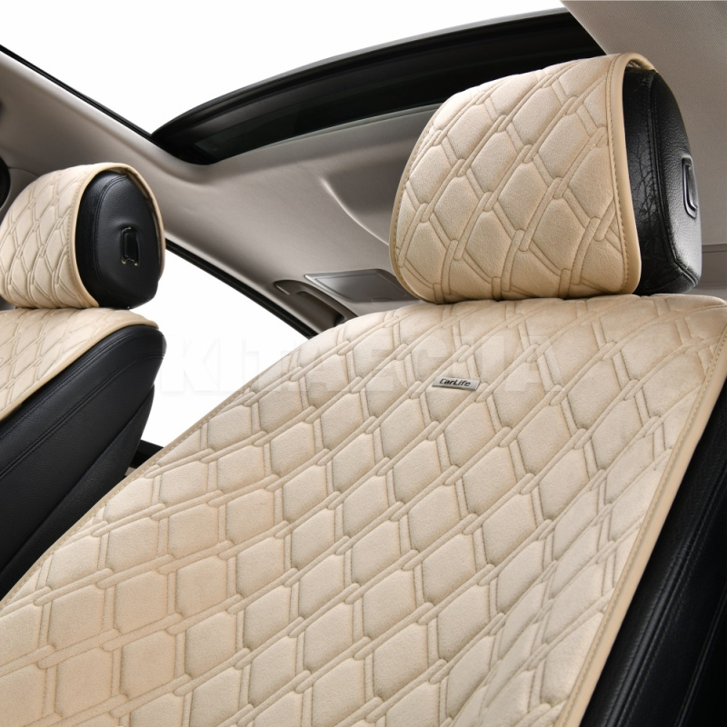 Накидка на передние сиденья бежевая с подголовником 2 шт. Turbo CARLIFE (SC30302) - 3