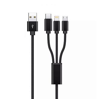 Кабель 3in1 USB to Type-C/Micro USB/Lightning 3А 1.2м черный PROOVE